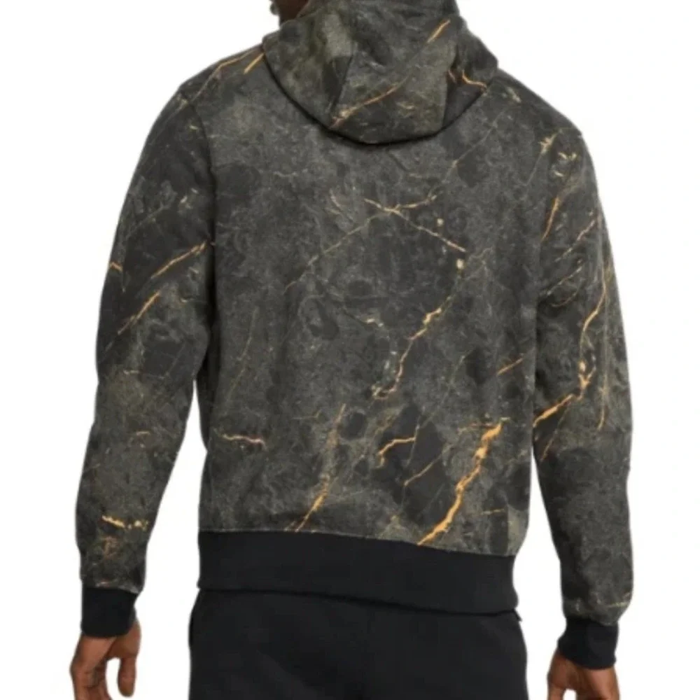 Nike Men's NSW Club Pullover‎ Hoodie Marble Print Gold Accent Sportswear Size S